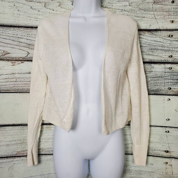 Banana Republic Women’s 100% Linen Ivory Open Knit Cropped Cardigan Sweater XS - Picture 1 of 5